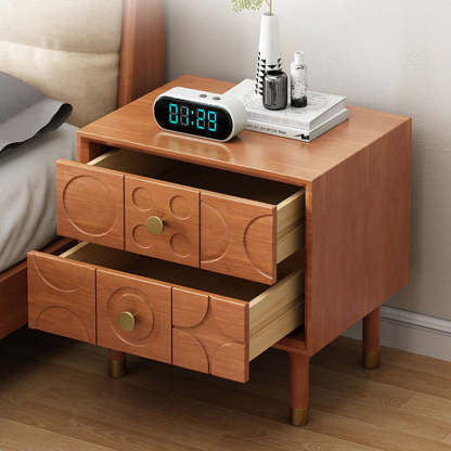 Luxury Rubberwood Brass 2-Drawer Nightstand