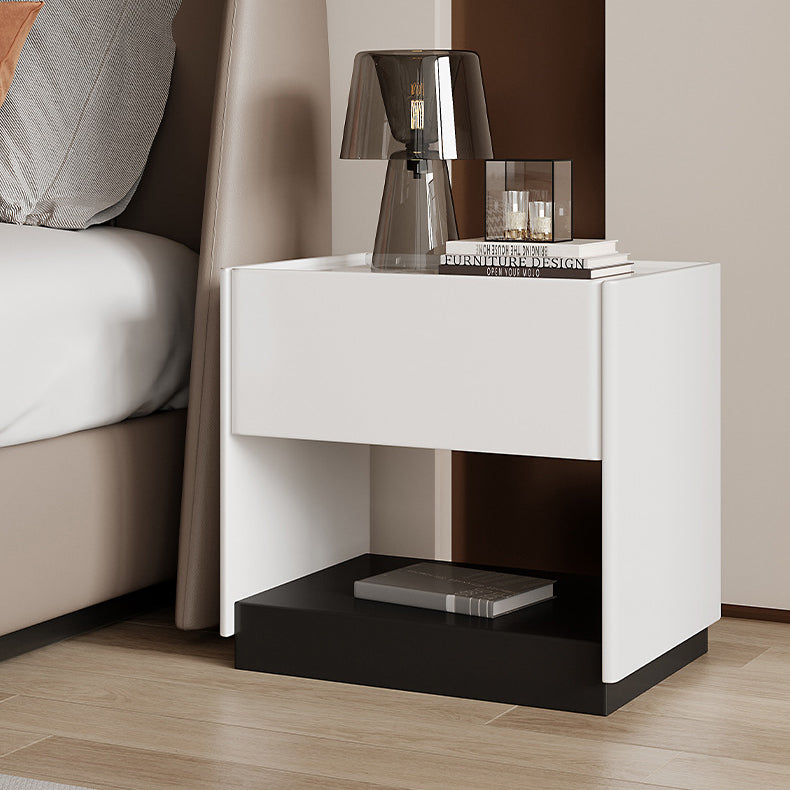 Modern Marble Slab Wood 1-Drawer Nightstand