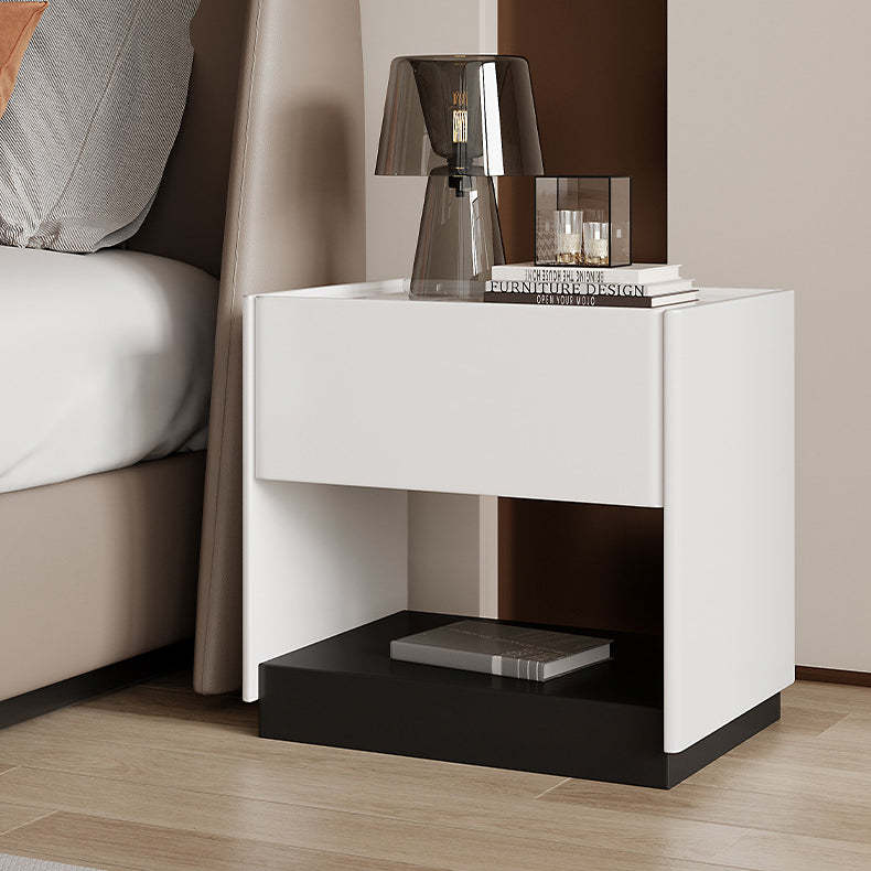 Modern Marble Slab Wood 1-Drawer Nightstand