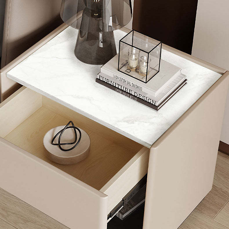 Modern Marble Slab Wood 1-Drawer Nightstand