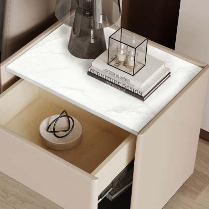 Modern Marble Slab Wood 1-Drawer Nightstand