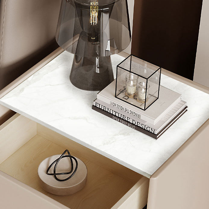 Modern Marble Slab Wood 1-Drawer Nightstand
