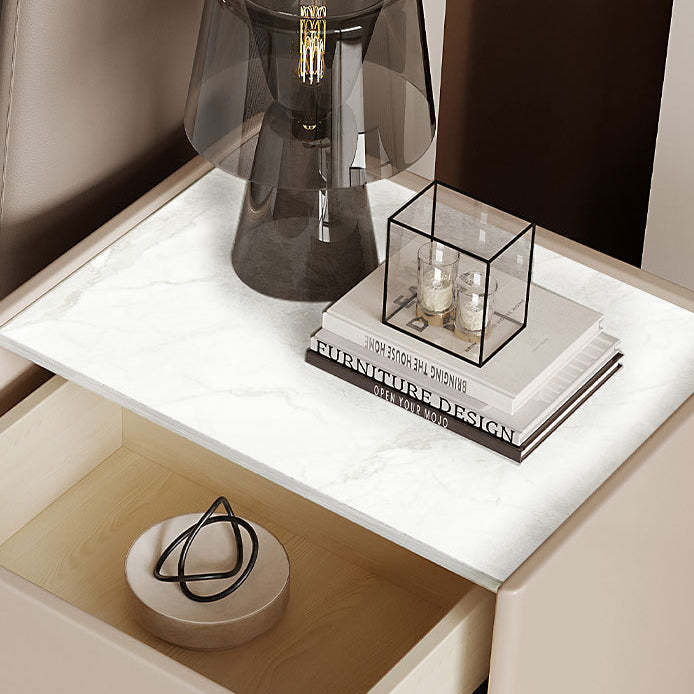 Modern Marble Slab Wood 1-Drawer Nightstand