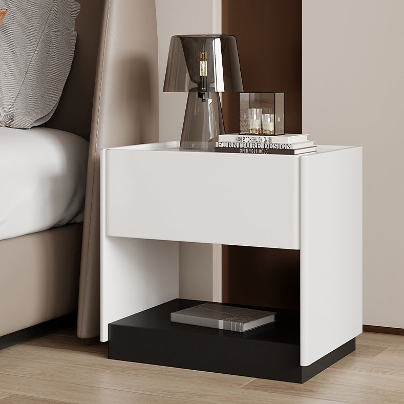 Modern Marble Slab Wood 1-Drawer Nightstand