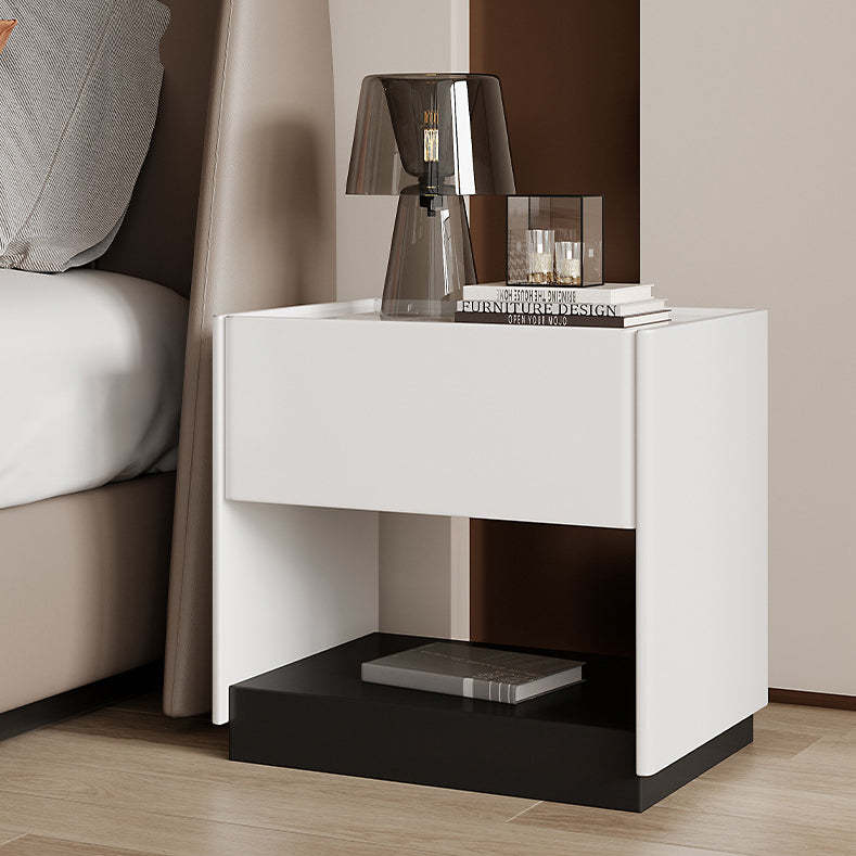 Modern Marble Slab Wood 1-Drawer Nightstand