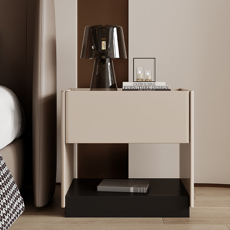 Modern Marble Slab Wood 1-Drawer Nightstand
