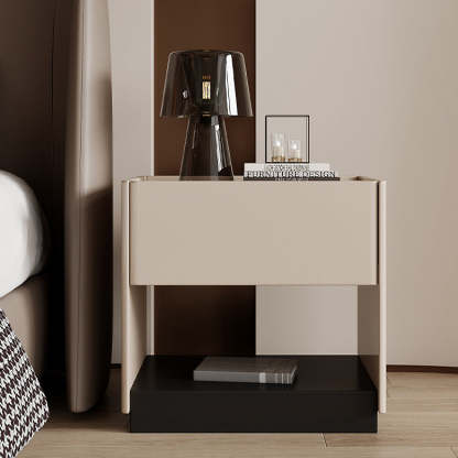 Modern Marble Slab Wood 1-Drawer Nightstand