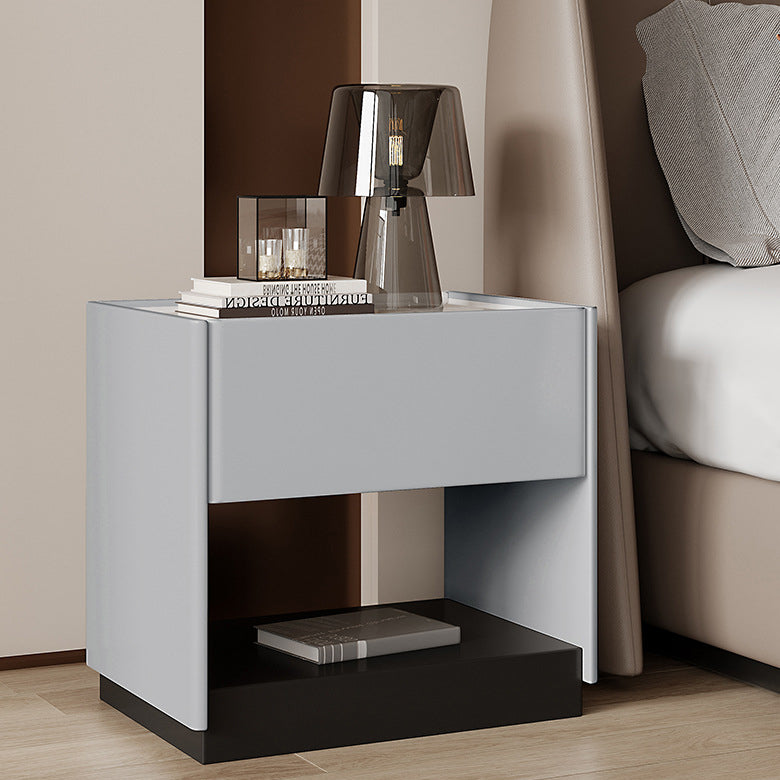 Modern Marble Slab Wood 1-Drawer Nightstand