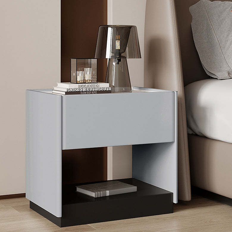 Modern Marble Slab Wood 1-Drawer Nightstand