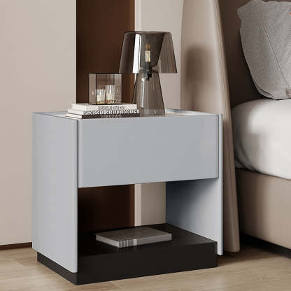 Modern Marble Slab Wood 1-Drawer Nightstand