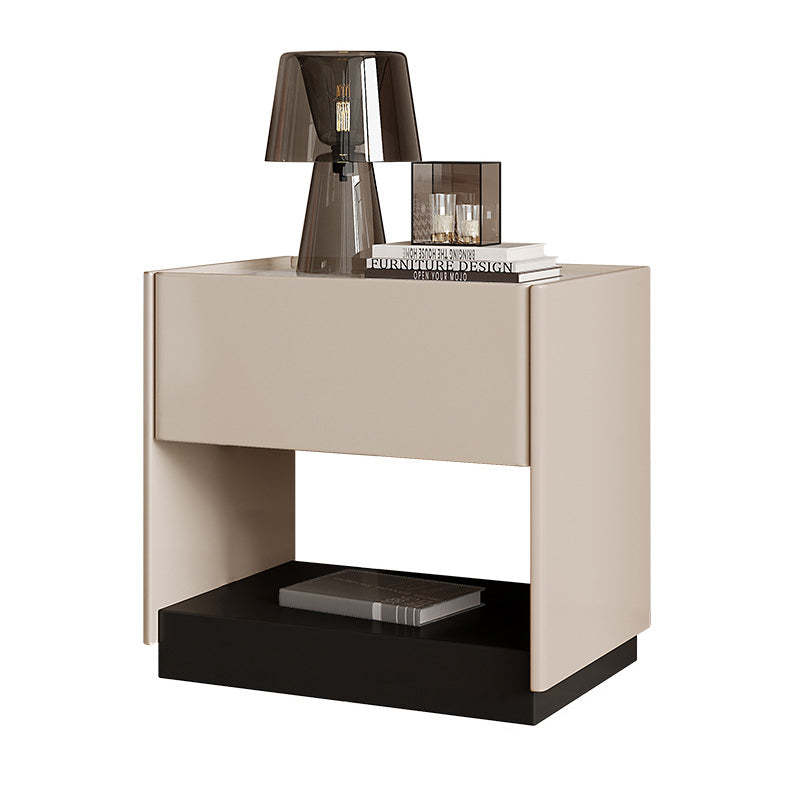 Modern Marble Slab Wood 1-Drawer Nightstand