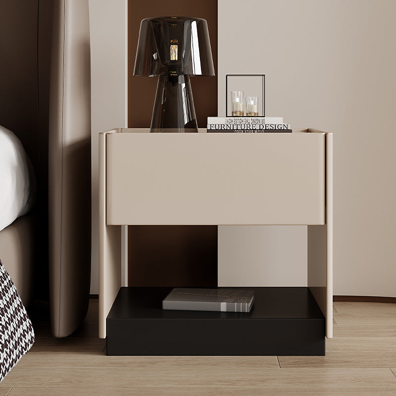 Modern Marble Slab Wood 1-Drawer Nightstand