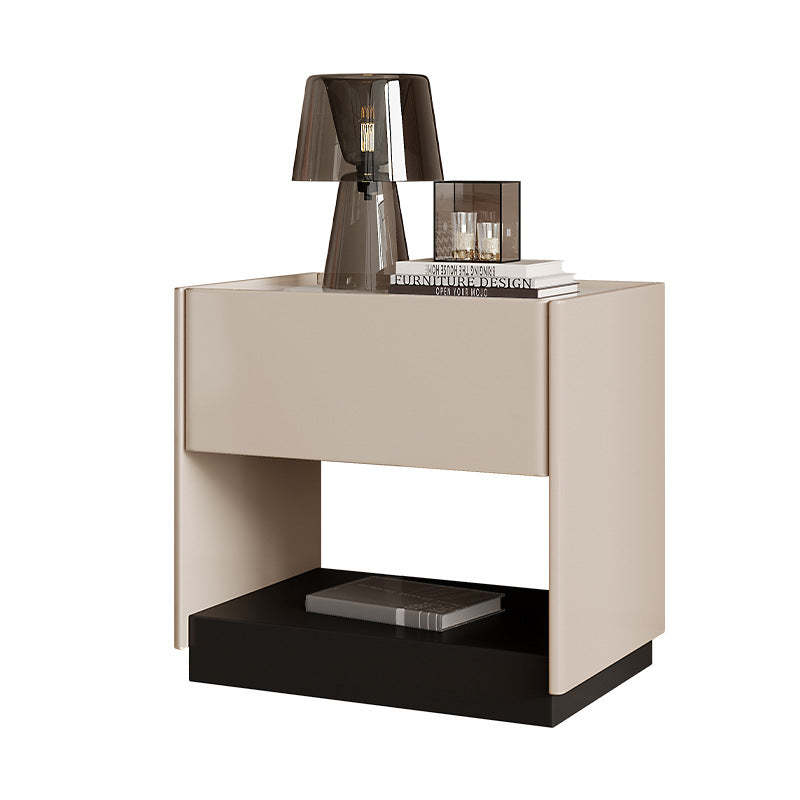 Modern Marble Slab Wood 1-Drawer Nightstand