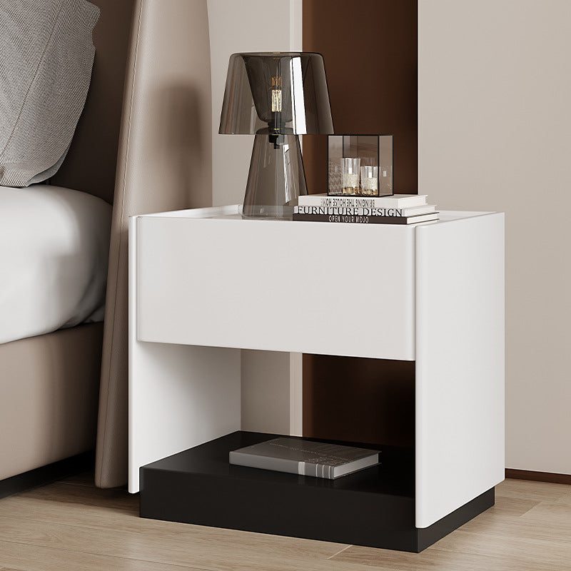 Modern Marble Slab Wood 1-Drawer Nightstand