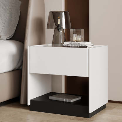 Modern Marble Slab Wood 1-Drawer Nightstand — Gray