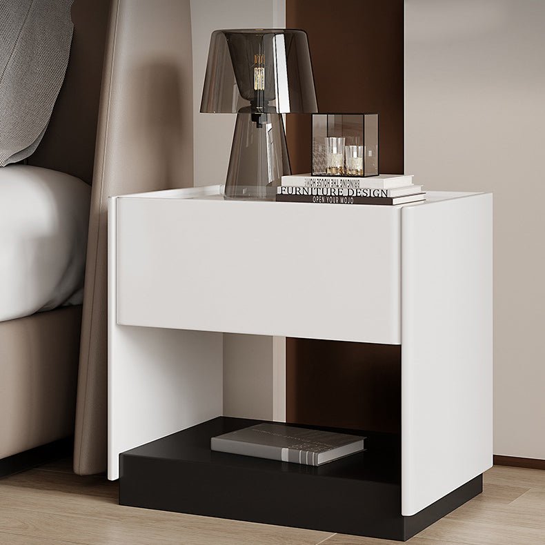 Modern Marble Slab Wood 1-Drawer Nightstand