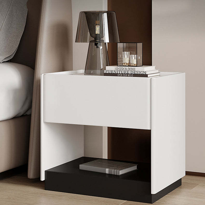 Modern Marble Slab Wood 1-Drawer Nightstand