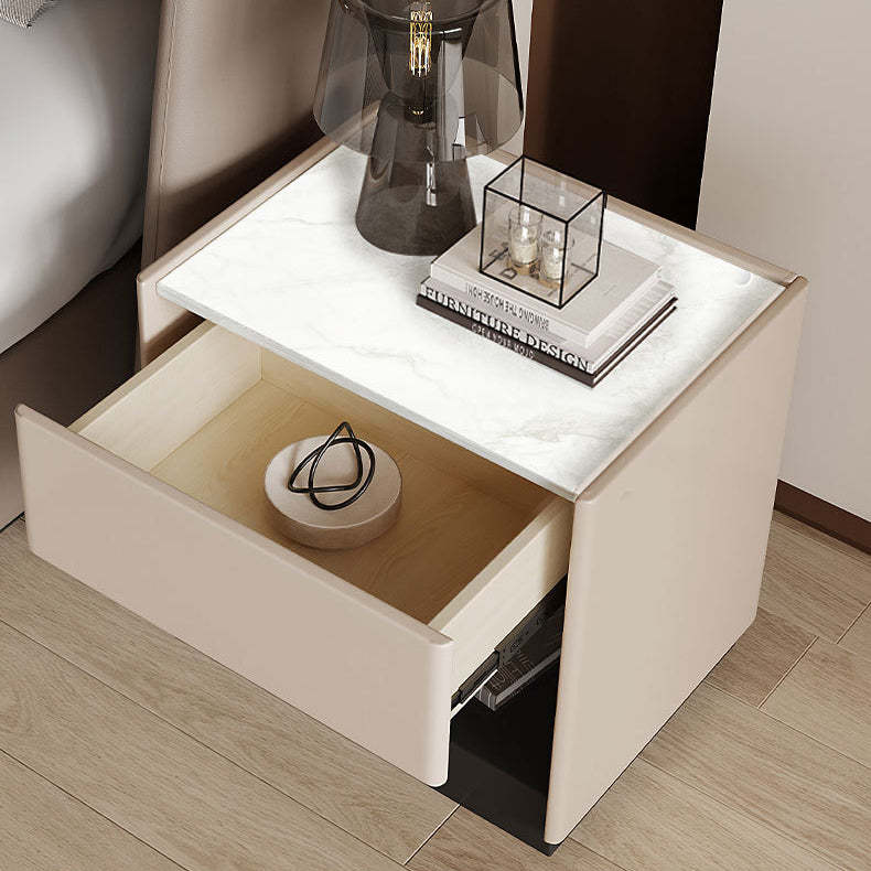Modern Marble Slab Wood 1-Drawer Nightstand
