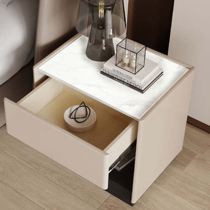 Modern Marble Slab Wood 1-Drawer Nightstand