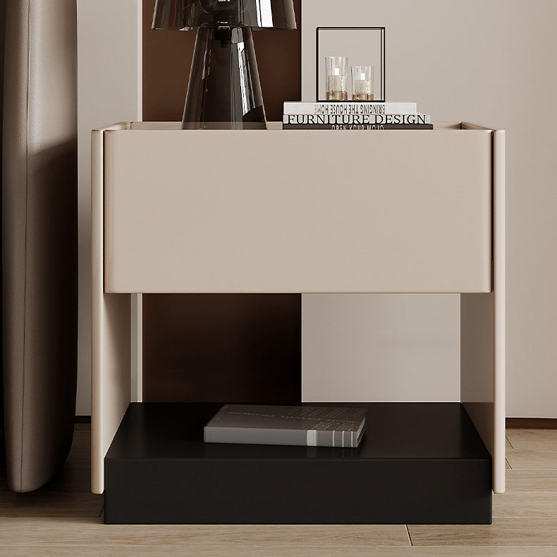 Modern Marble Slab Wood 1-Drawer Nightstand