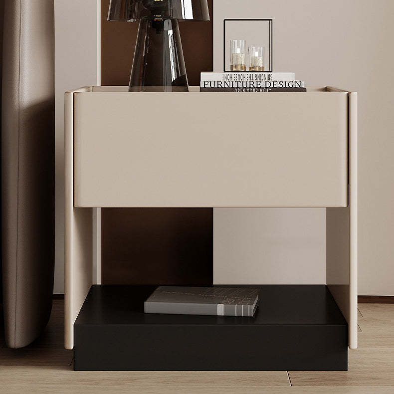 Modern Marble Slab Wood 1-Drawer Nightstand