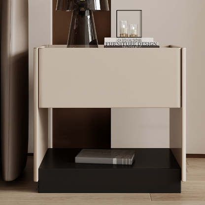 Modern Marble Slab Wood 1-Drawer Nightstand