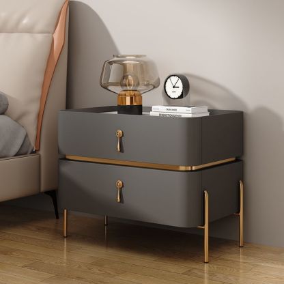Modern Microfiber Leather 2-Drawer Nightstand