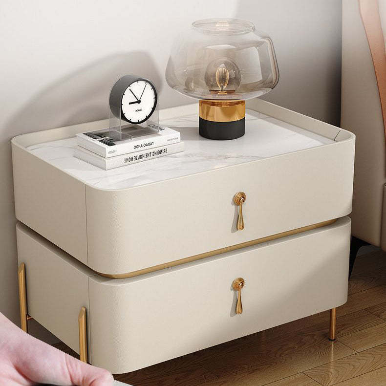 Modern Microfiber Leather 2-Drawer Nightstand — C
