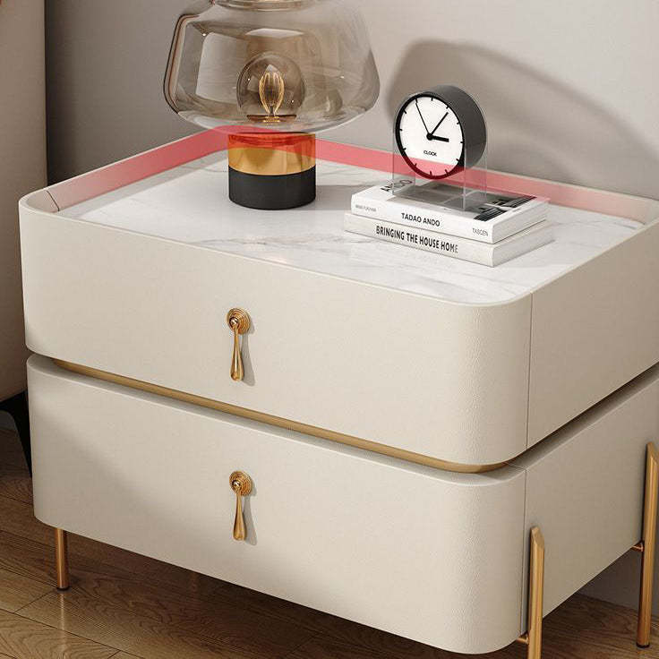 Modern Microfiber Leather 2-Drawer Nightstand