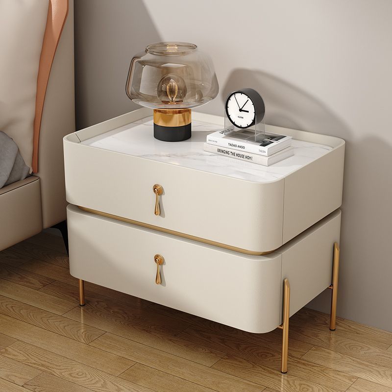 Modern Microfiber Leather 2-Drawer Nightstand