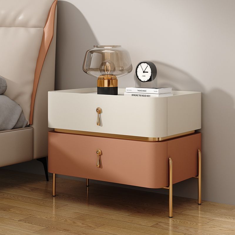 Modern Microfiber Leather 2-Drawer Nightstand