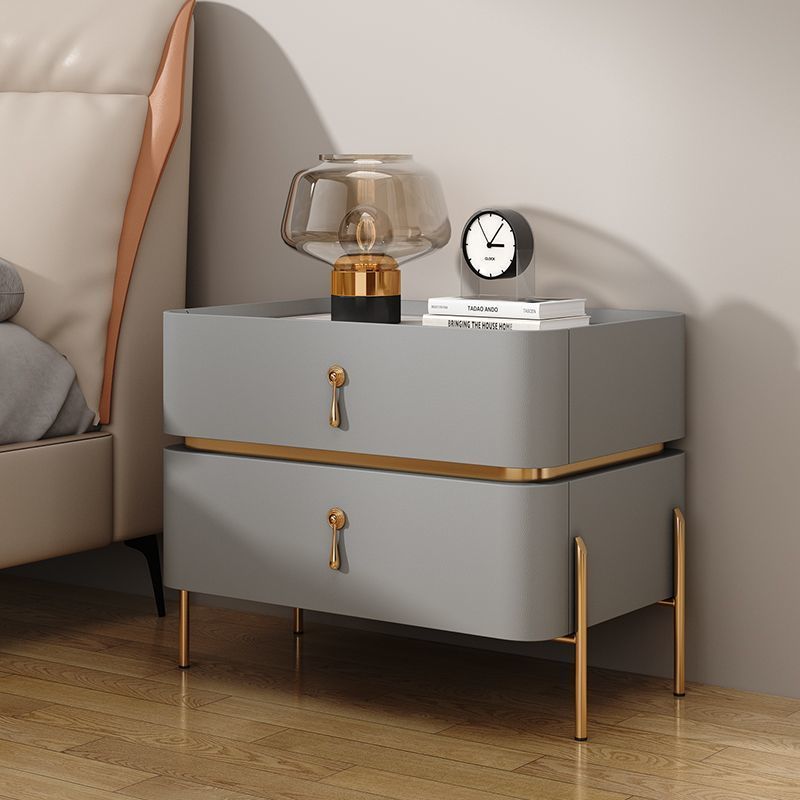 Modern Microfiber Leather 2-Drawer Nightstand
