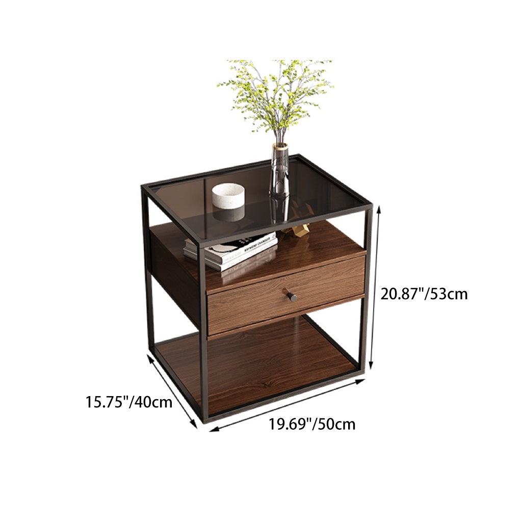 Modern Eclectic Glass Iron 1/2-Drawer Nightstand