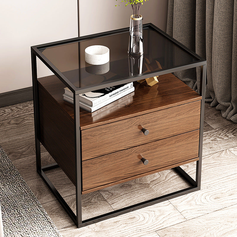 Modern Eclectic Glass Iron 1/2-Drawer Nightstand