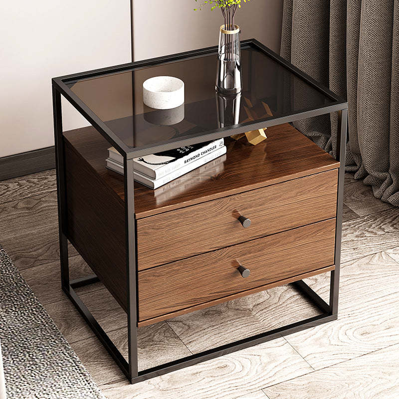 Modern Eclectic Glass Iron 1/2-Drawer Nightstand