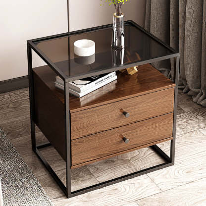 Modern Eclectic Glass Iron 1/2-Drawer Nightstand