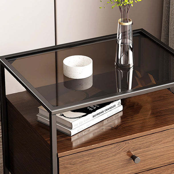 Modern Eclectic Glass Iron 1/2-Drawer Nightstand