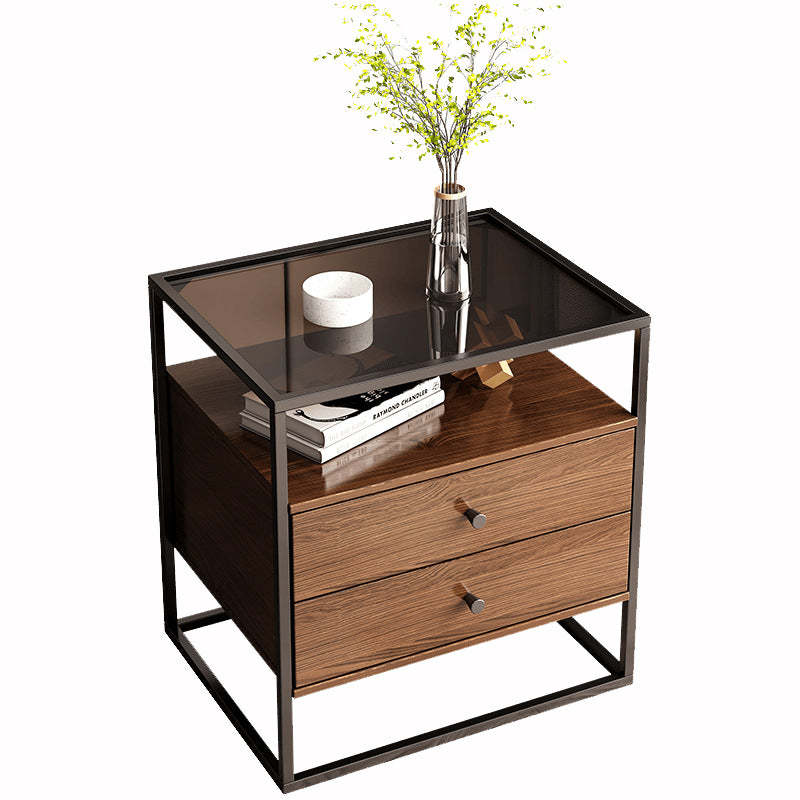 Modern Eclectic Glass Iron 1/2-Drawer Nightstand