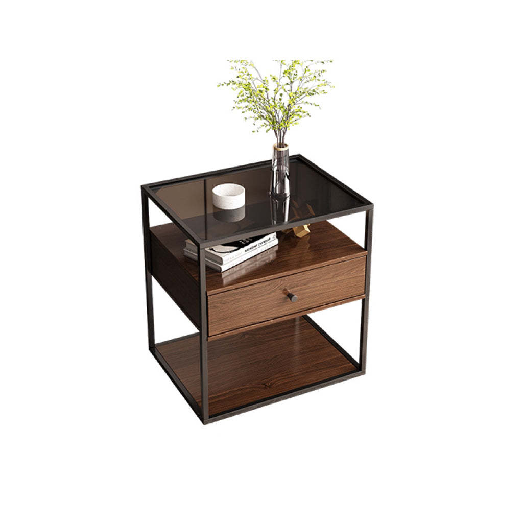 Modern Eclectic Glass Iron 1/2-Drawer Nightstand