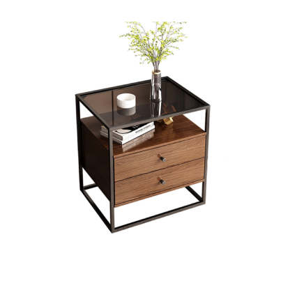 Modern Eclectic Glass Iron 1/2-Drawer Nightstand
