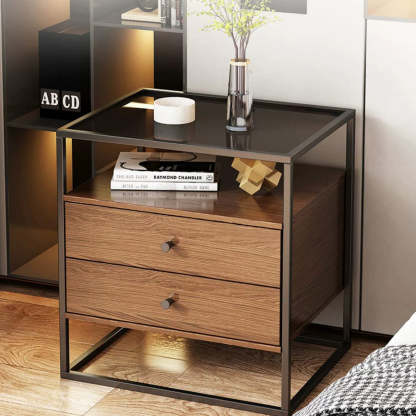 Modern Eclectic Glass Iron 1/2-Drawer Nightstand