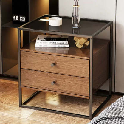 Modern Eclectic Glass Iron 1/2-Drawer Nightstand
