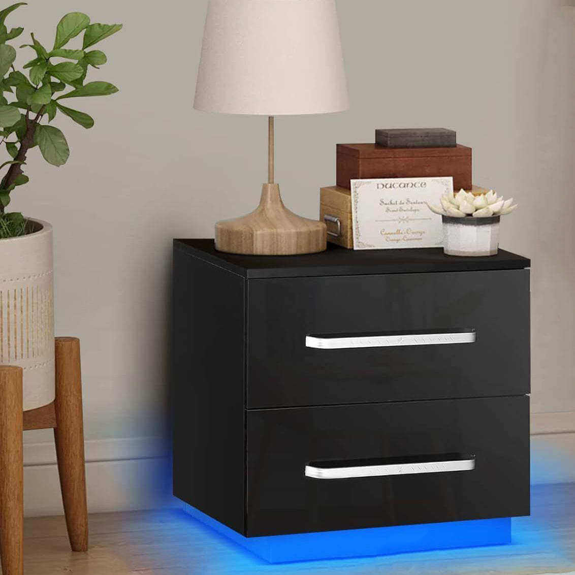 Minimalist Plate Iron 2-Drawer Nightstand — Black