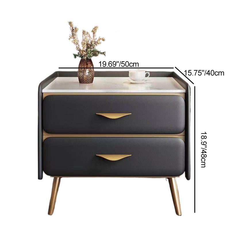 Coastal Rock Slab Solid Wood Metal 2-Drawer Nightstand — Khaki
