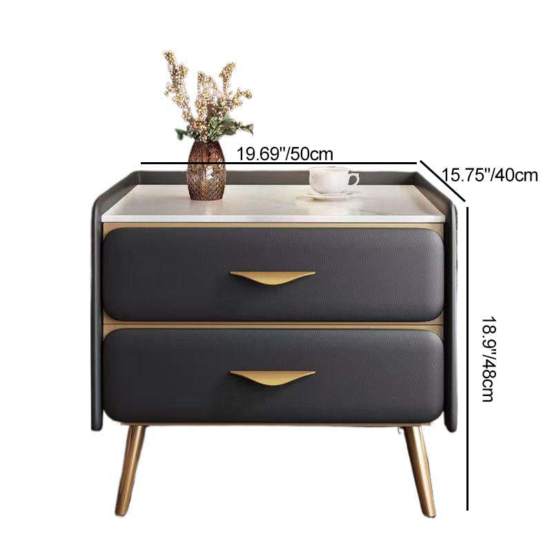 Coastal Rock Slab Solid Wood Metal 2-Drawer Nightstand — Khaki