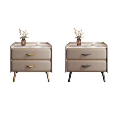 Coastal Rock Slab Solid Wood Metal 2-Drawer Nightstand