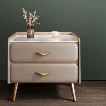 Coastal Rock Slab Solid Wood Metal 2-Drawer Nightstand