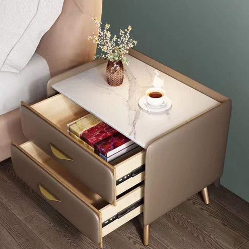 Coastal Rock Slab Solid Wood Metal 2-Drawer Nightstand