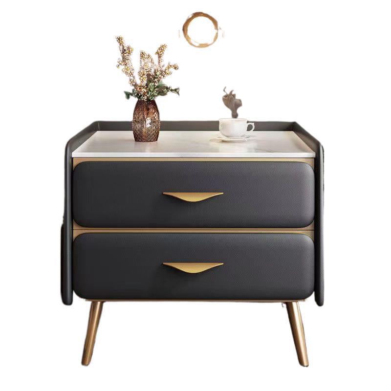 Coastal Rock Slab Solid Wood Metal 2-Drawer Nightstand