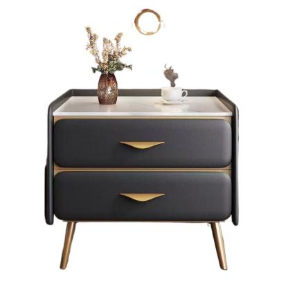 Coastal Rock Slab Solid Wood Metal 2-Drawer Nightstand